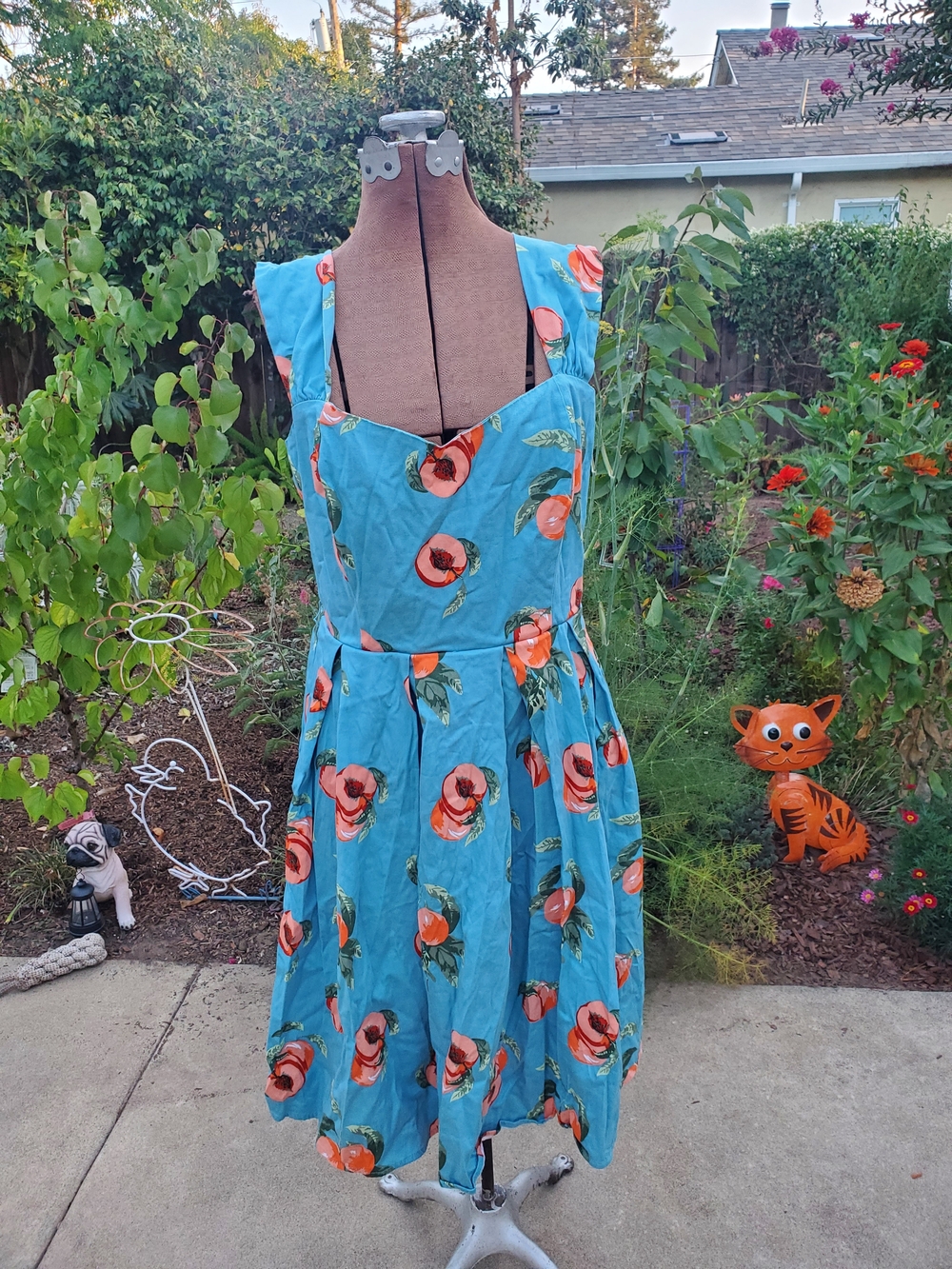 Collectif Jill Vintage Peaches Swing Dress Floral Midi Dress Blue & Orange, XL